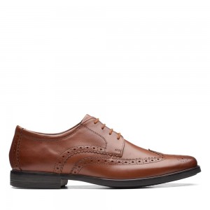 Pánské Společenské Boty Clarks Howard Wing Tmavě Hnědé | CZ-648093