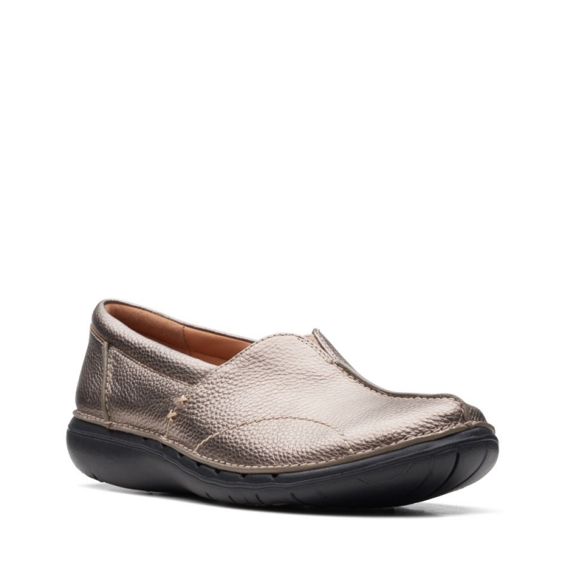 Dámské Ploché Boty Clarks Un Loop Stride Stříbrné | CZ-824396