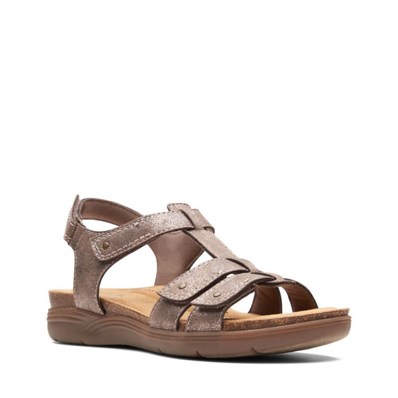 Dámské Sandály Ploché Clarks April Cove Hnědé Metal | CZ-305478