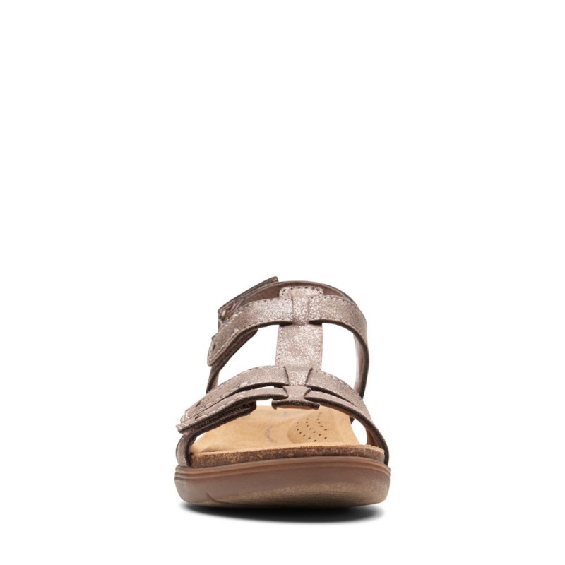 Dámské Sandály Ploché Clarks April Cove Hnědé Metal | CZ-305478