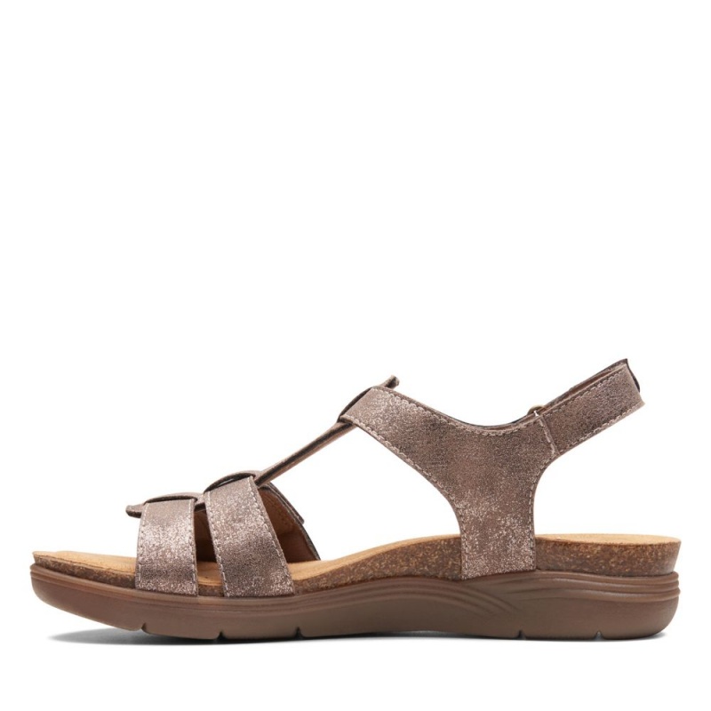 Dámské Sandály Ploché Clarks April Cove Hnědé Metal | CZ-305478