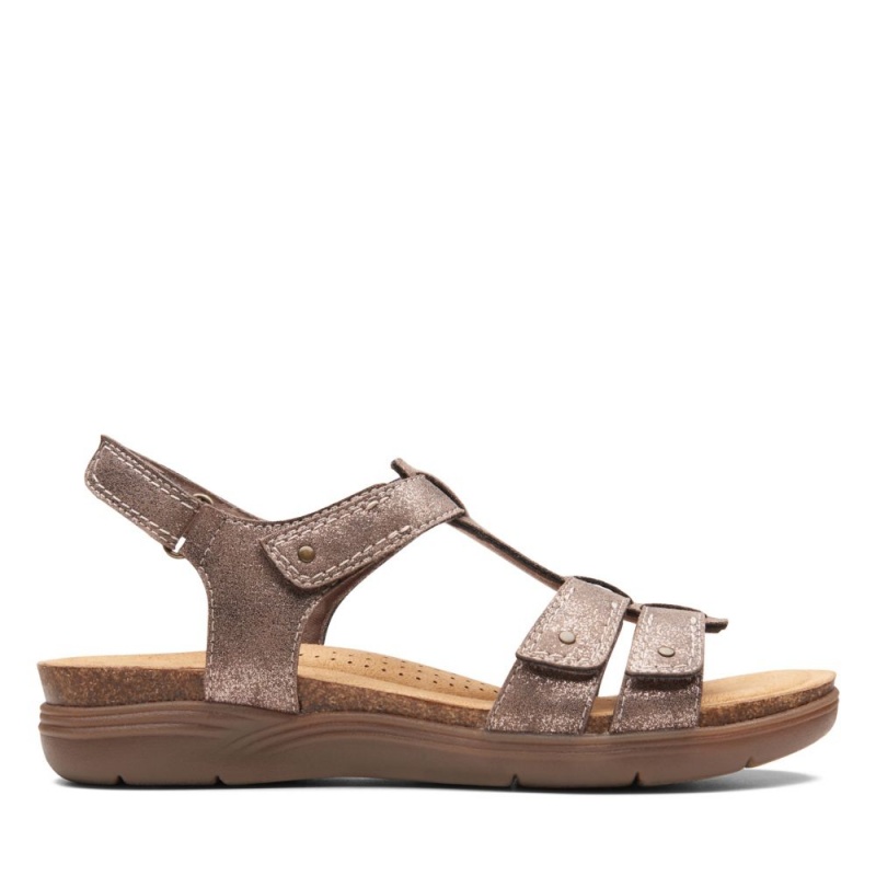 Dámské Sandály Ploché Clarks April Cove Hnědé Metal | CZ-305478