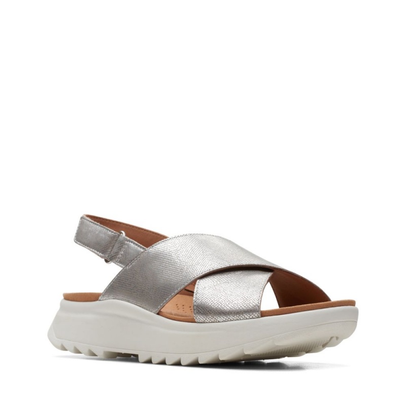 Dámské Sandály Ploché Clarks Dash Lite Wish Stříbrné Metal | CZ-847903