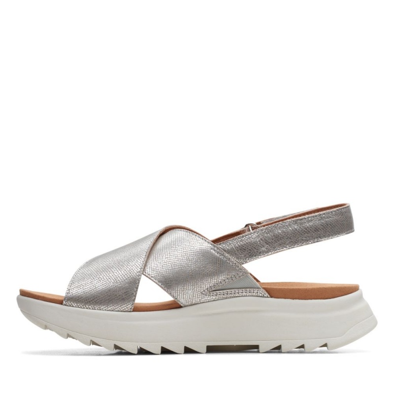 Dámské Sandály Ploché Clarks Dash Lite Wish Stříbrné Metal | CZ-847903