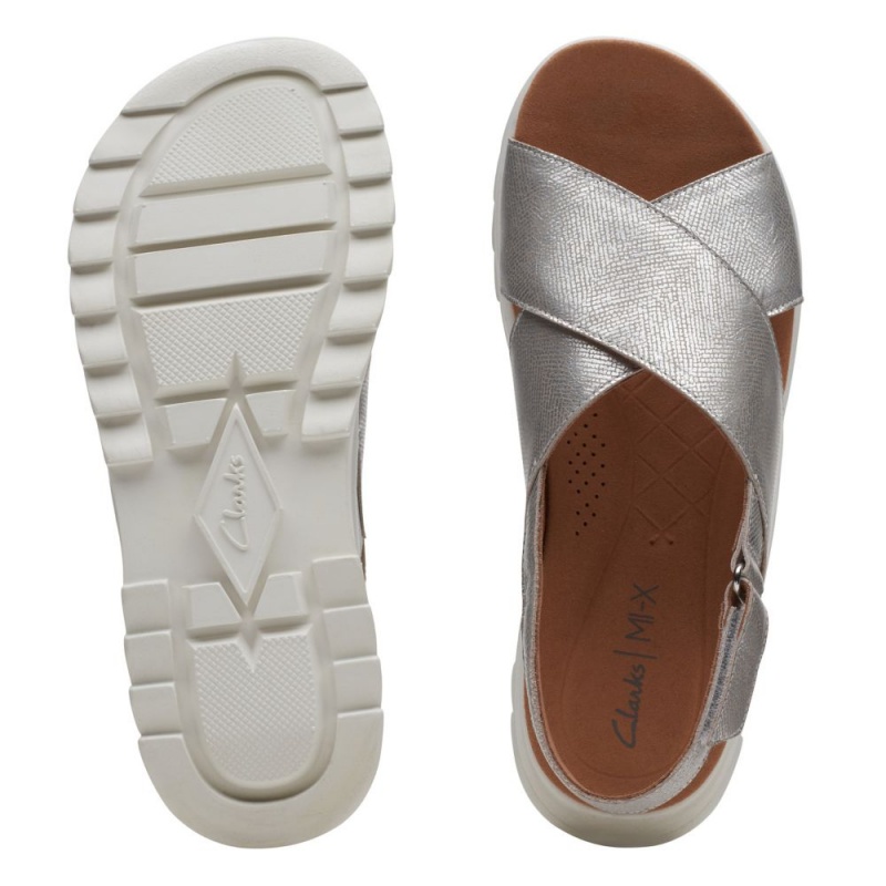 Dámské Sandály Ploché Clarks Dash Lite Wish Stříbrné Metal | CZ-847903