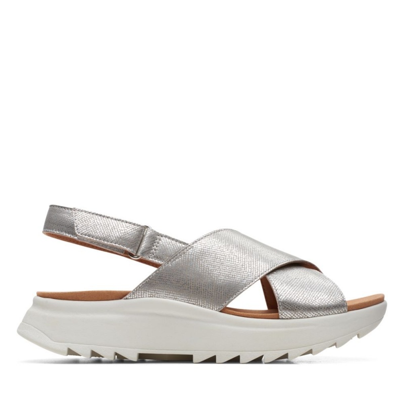 Dámské Sandály Ploché Clarks Dash Lite Wish Stříbrné Metal | CZ-847903