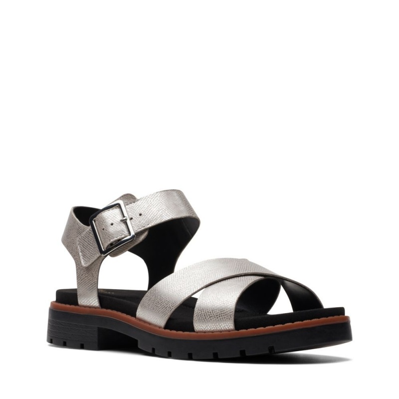 Dámské Sandály Ploché Clarks Orinoco Strap Stříbrné Metal | CZ-241690