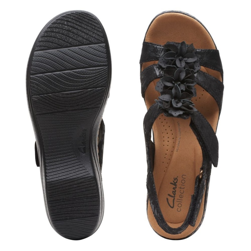 Dámské Sandály na Klínku Clarks Merliah Sheryl Černé | CZ-326485