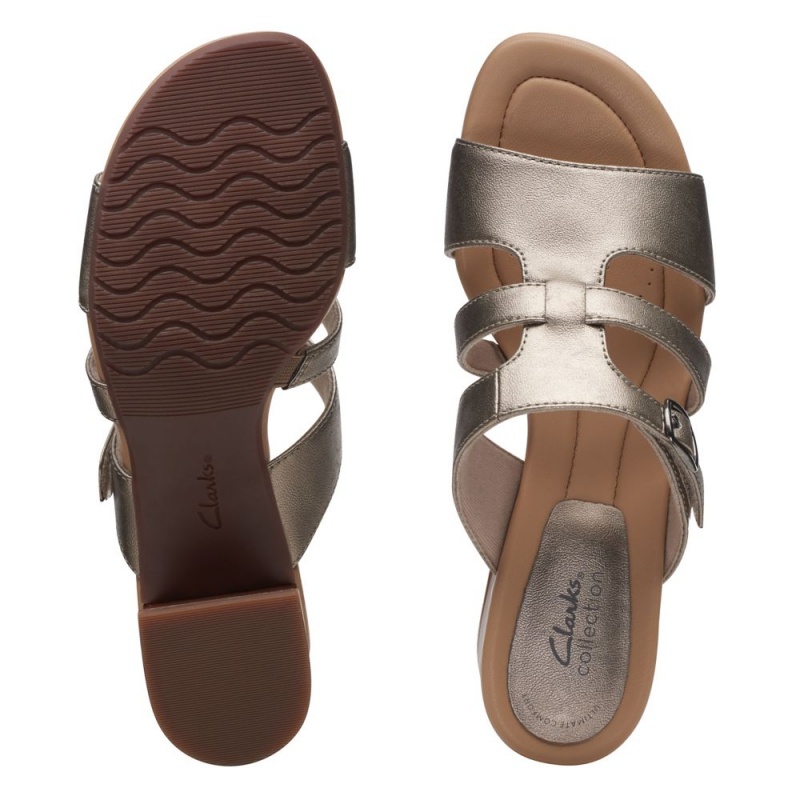 Dámské Sandály na Podpatku Clarks Desirae Palm Hnědé Metal | CZ-549628