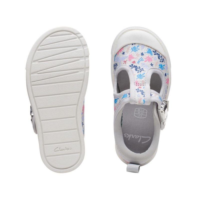 Dívčí Plátěné Boty Clarks City Dance Toddler Stříbrné | CZ-167524