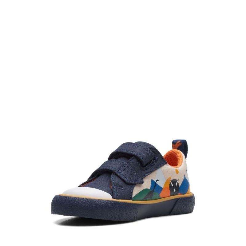 Dívčí Plátěné Boty Clarks Foxing Play Toddler Tmavě Blankyt | CZ-401835