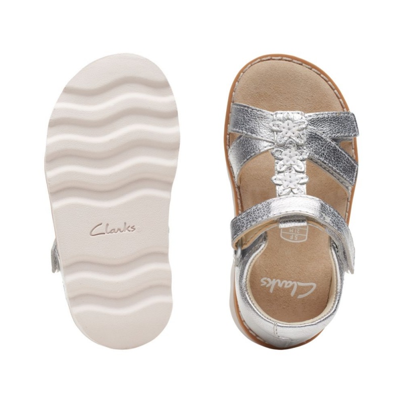 Dívčí Sandály Clarks Crown Flower Toddler Stříbrné | CZ-541690